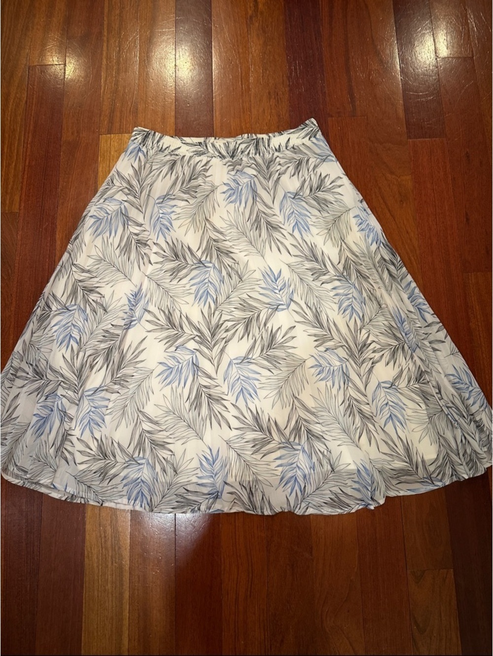 a new day White Circle Skirt with Blue & Gray Leaf Print 28” long